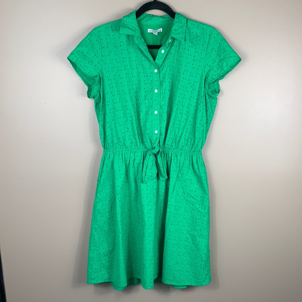 J. Crew kelly green eyelet short sleeve dress sm